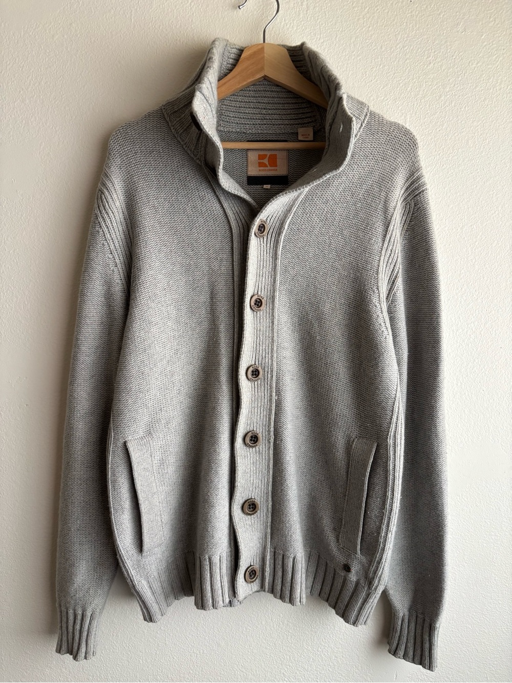 HUGO BOSS ORANGE LABEL Men's Light Gray Button-Up Knit Cardigan